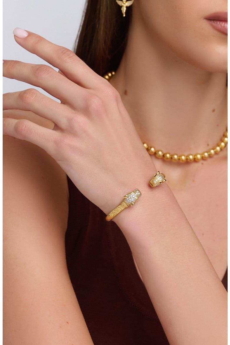 Gold CZ Feminine Panther Bangle, Alternate, color, Gold