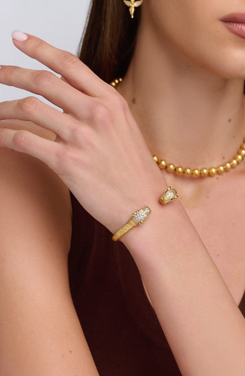 Nialaya Gold CZ Feminine Panther Bangle, Alternate, color, Gold