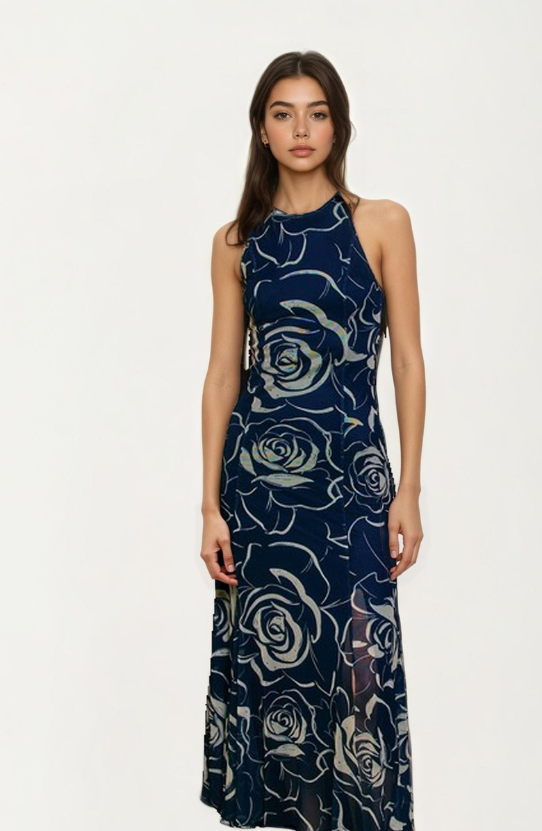 Knit and Lounge Sleeveless Rose Print Maxi Dress, Alternate, color,