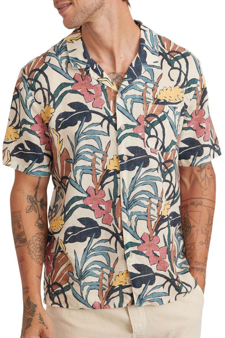 Floral Short Sleeve Camp Shirt, Main, color, NATURAL FLORAL