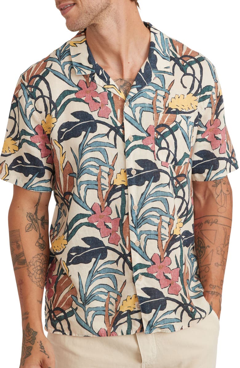 Marine Layer Floral Short Sleeve Camp Shirt, Main, color, 