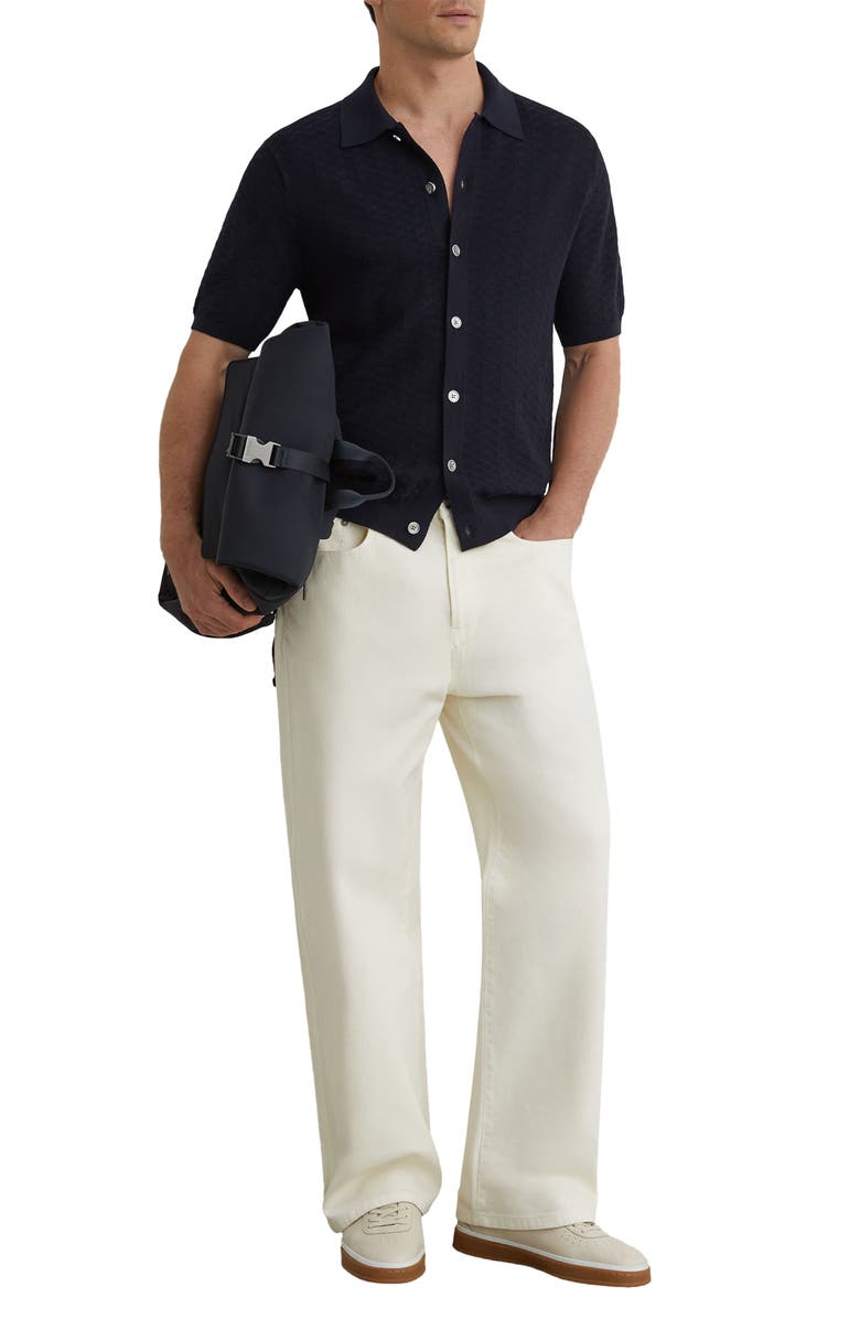 Reiss Phoenix Chevron Knit Button-Up Shirt, Alternate, color, Navy