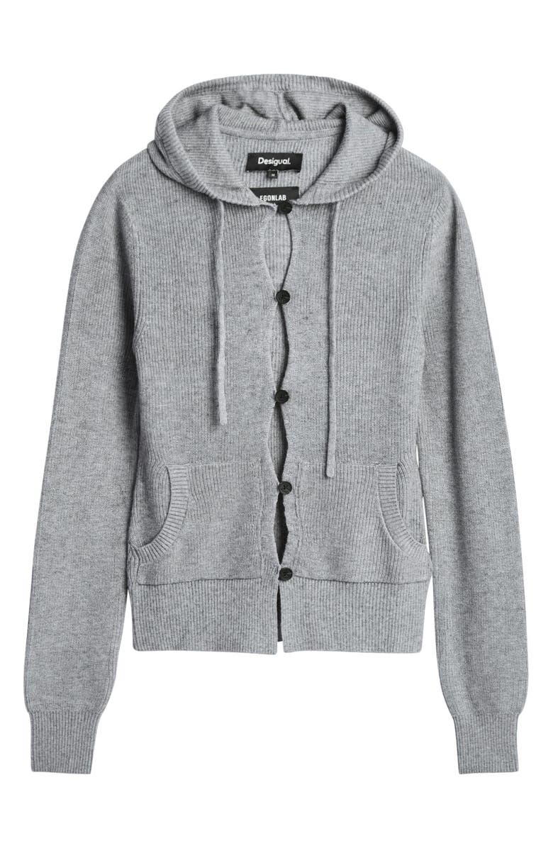 Desigual Hooded Cashmere Blend Cardigan, Alternate, color, Gray