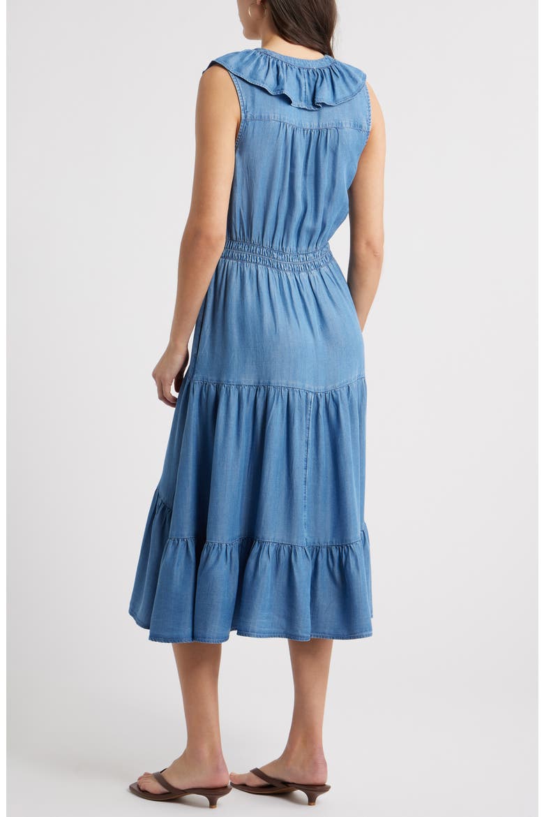 Ruffle Sleeveless Chambray Maxi Dress, Alternate, color, MEDIUM WASH