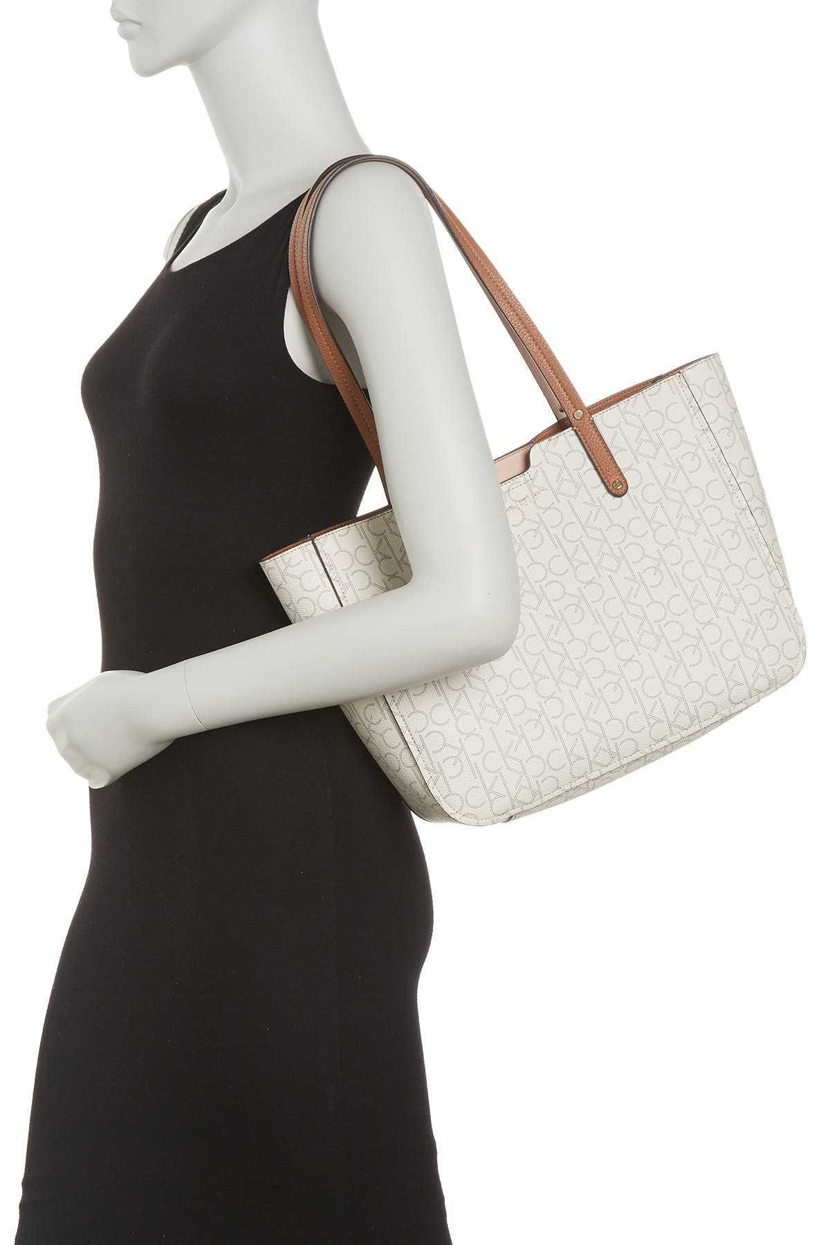 Calvin Klein Leather Pindot Logo Tote, Alternate, color, 