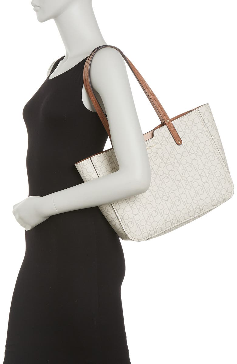 Calvin Klein Leather Pindot Logo Tote, Alternate, color,