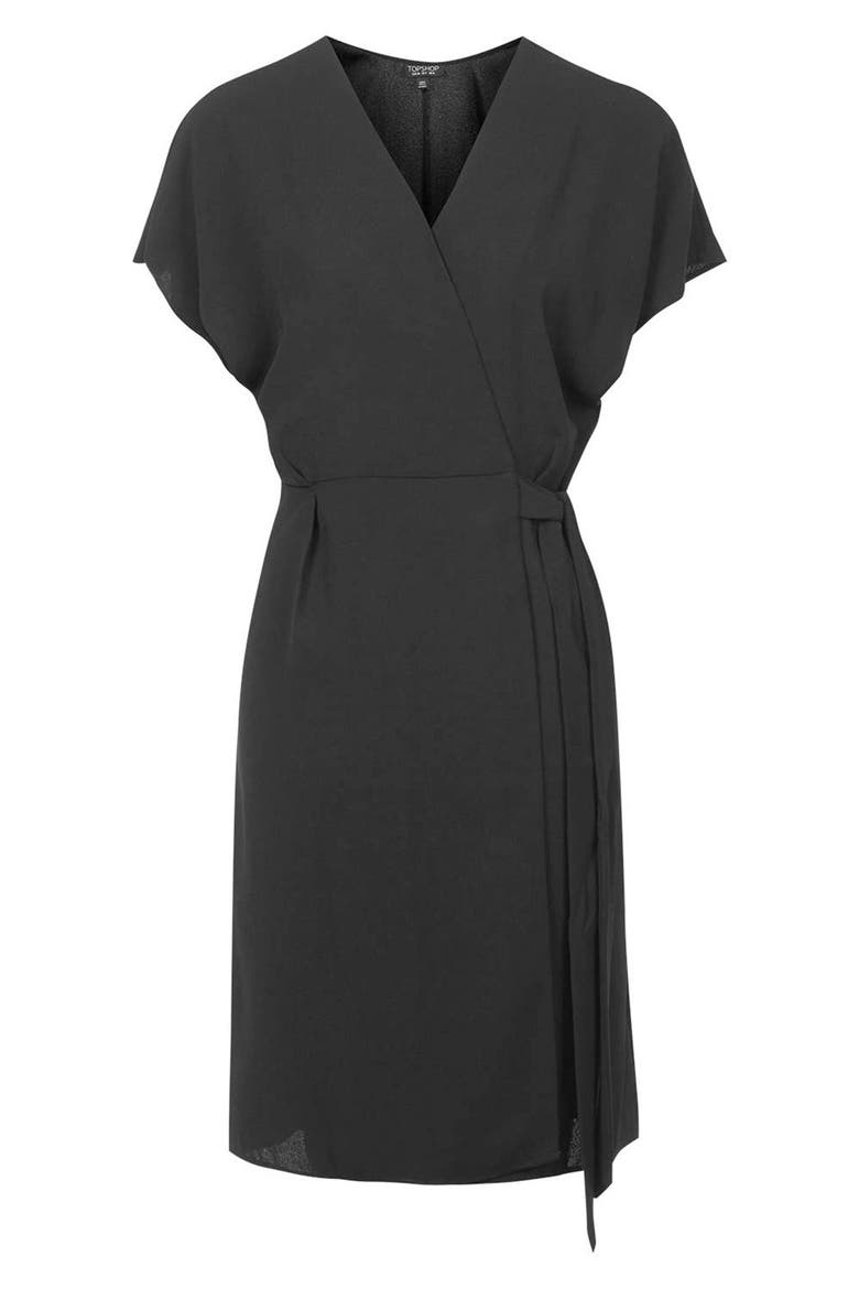 Crepe Wrap Dress, Alternate, color, BLACK