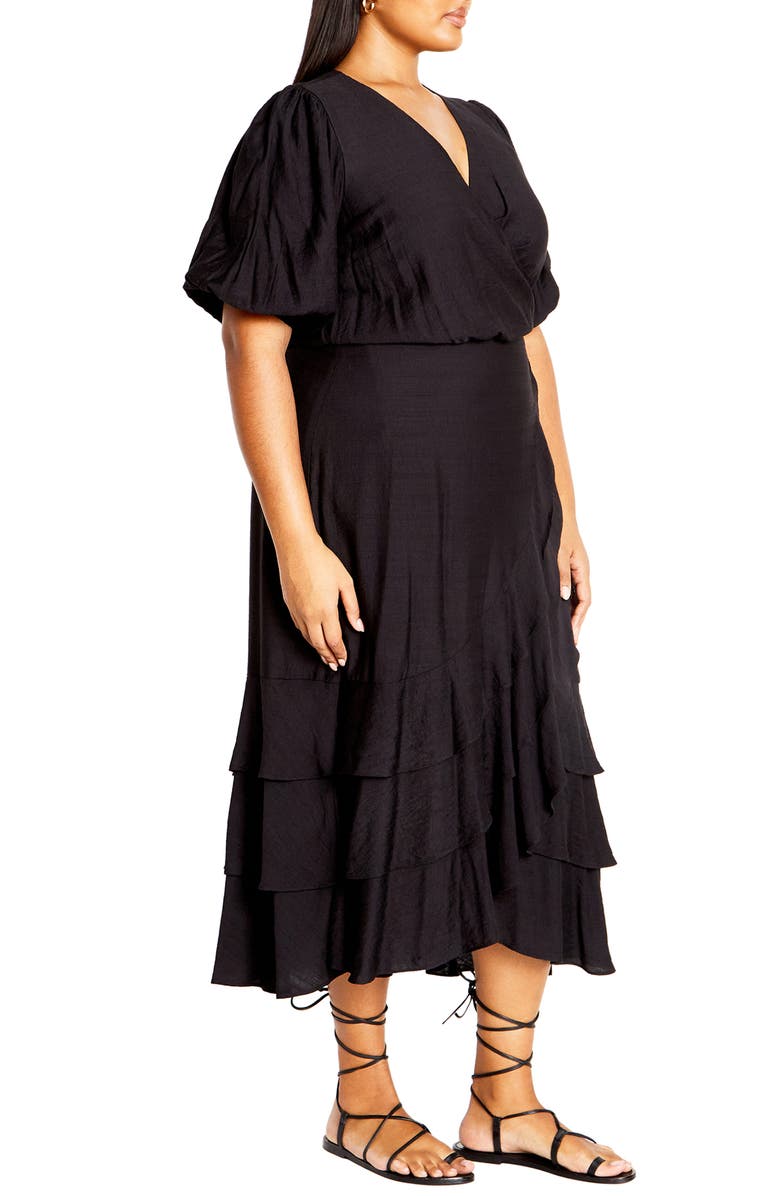 City Chic Bea Wrap Front Tiered Dress, Alternate, color, Black