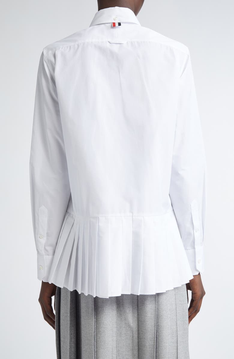 Thom Browne Pleated Cotton Button-Up Shirt, Alternate, color, 