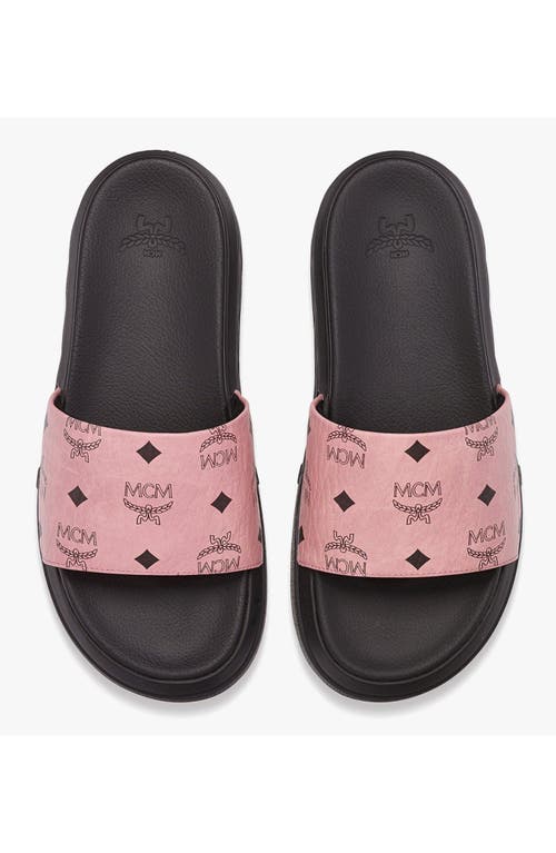 Mcm Visetos Slide Sandals In Pink
