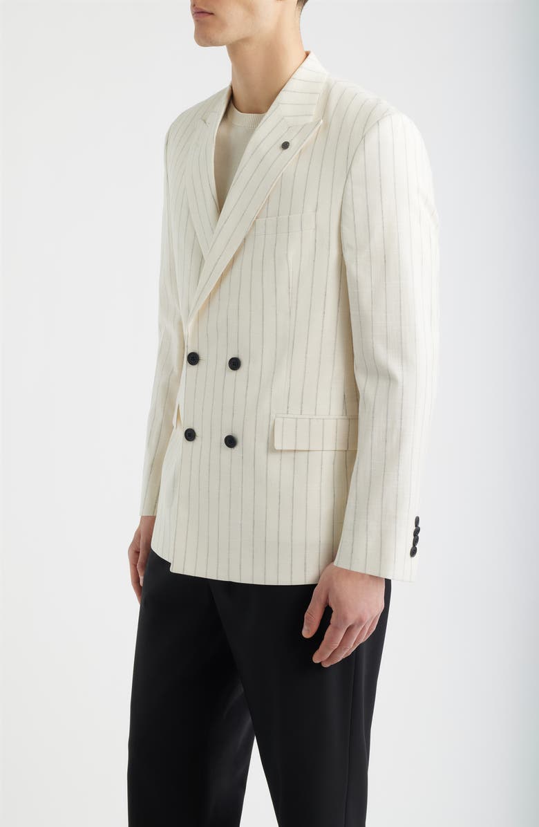 AllSaints Ridley Slim Fit Pinstripe Double Breasted Sport Coat, Alternate, color, Ecru