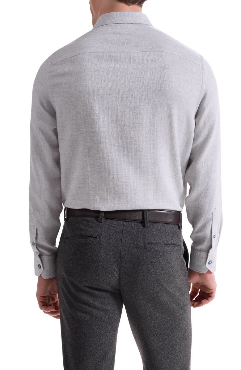 Bugatchi Axel Shaped Fit Micro Herringbone Cotton & Wool Button-Up Shirt, Alternate, color, Platinum