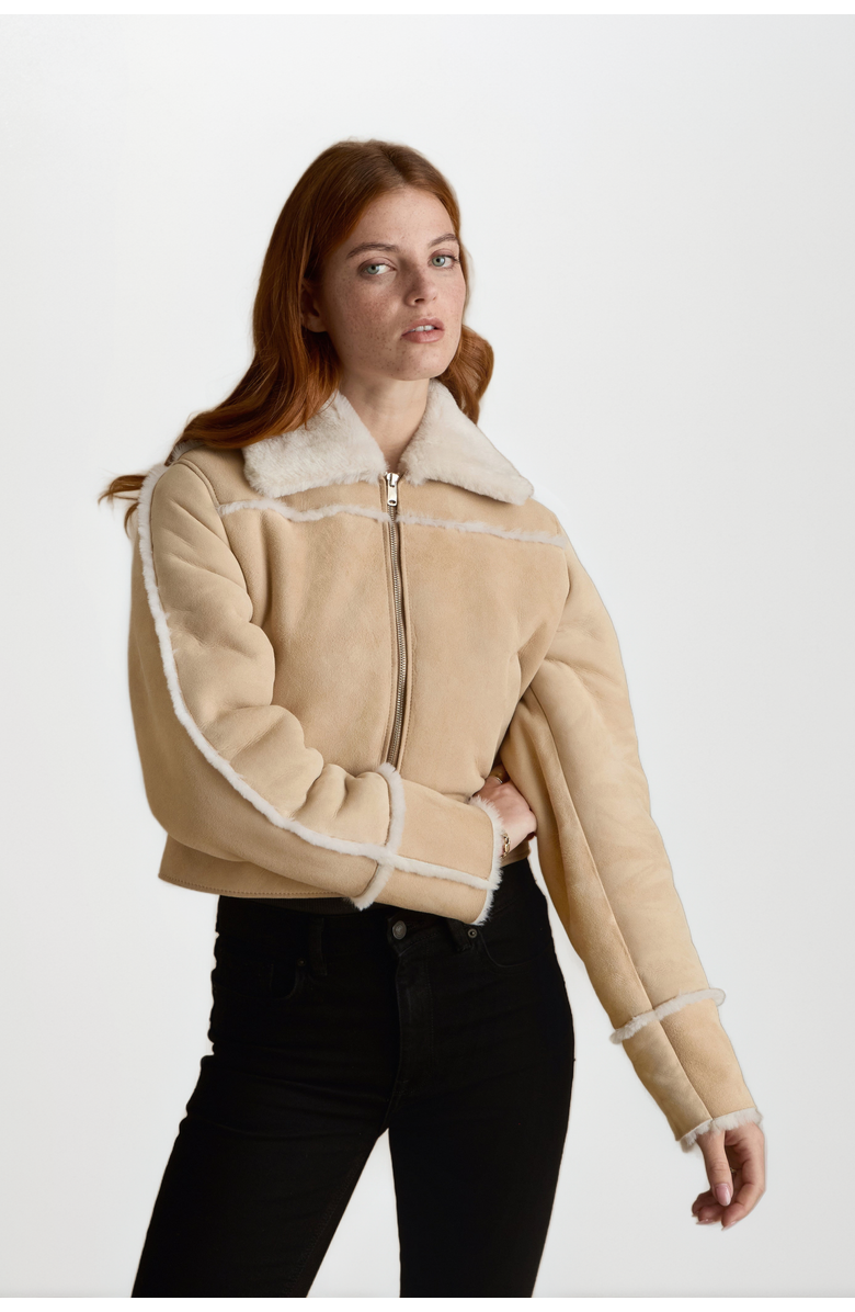 FURNIQ UK Clara Suede Shearling Jacket, Main, color, Beige