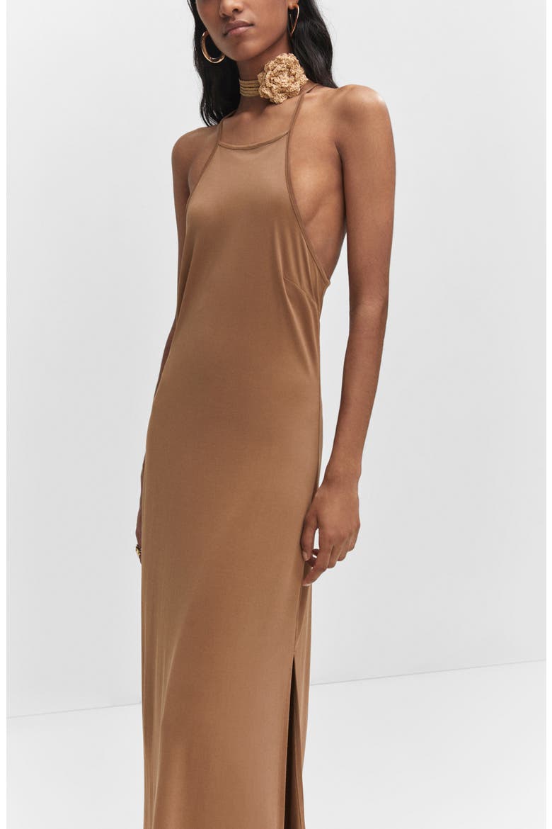 High Neck Maxi Dress, Alternate, color, CARAMEL