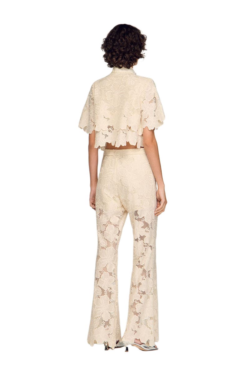 SANDRO Cropped floral guipure shirt, Alternate, color, Ecru