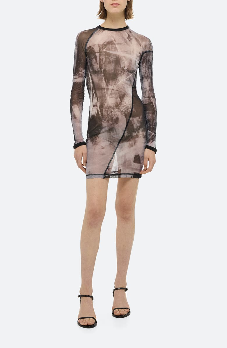 Helmut Lang Twisted Print Long Sleeve Sheer Mesh Minidress, Main, color, 
