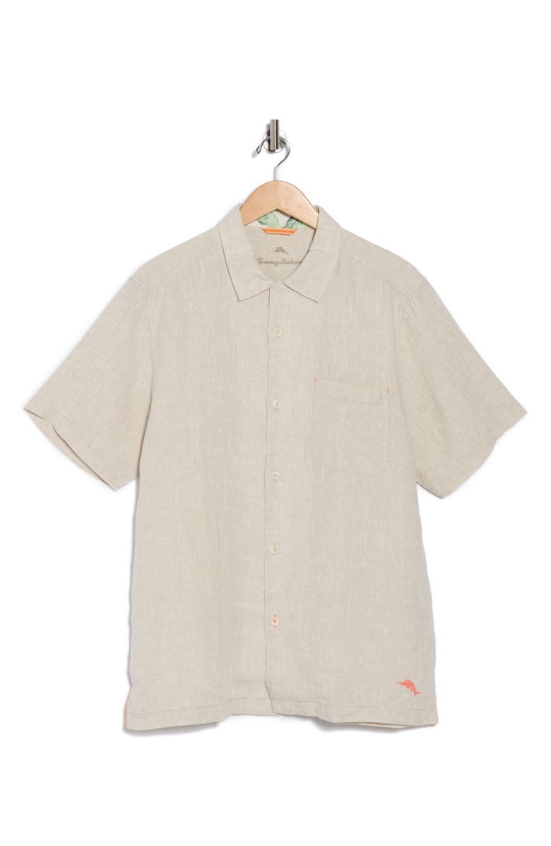 Tommy Bahama Sea Glass Short Sleeve Button-Up Linen Camp Shirt, Alternate, color, Natural