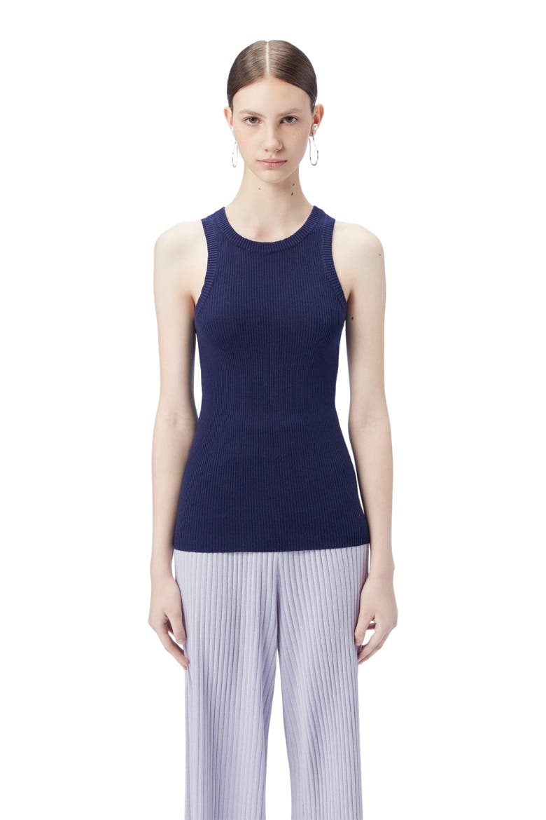 Ribbed Cotton Silk Cashmere Blend Tank Top, Alternate, color, navy
