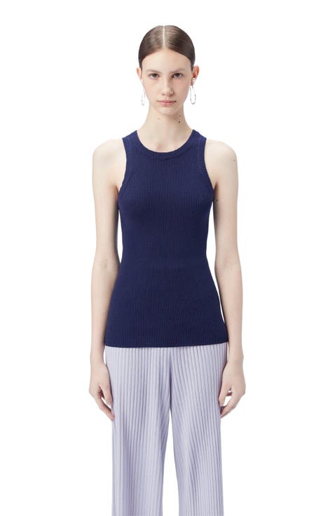 Ribbed Cotton Silk Cashmere Blend Tank Top