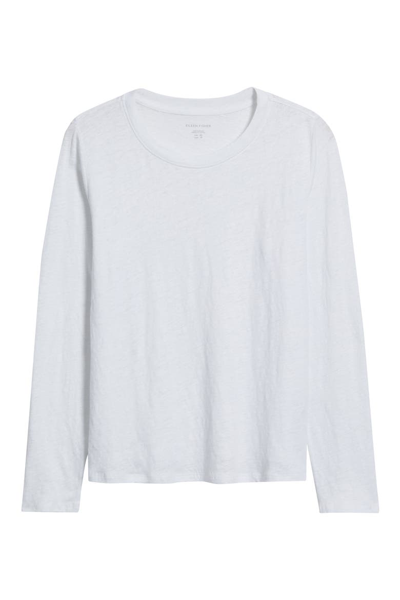 Long Sleeve Organic Linen T-Shirt, Alternate, color, WHITE