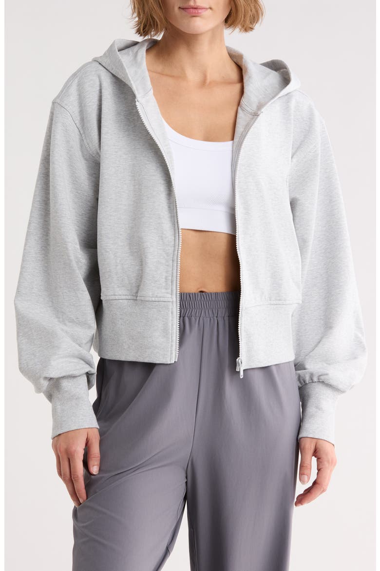 Relay French Terry Crop Full Zip Hoodie, Main, color, GREY LIGHT HEATHER
