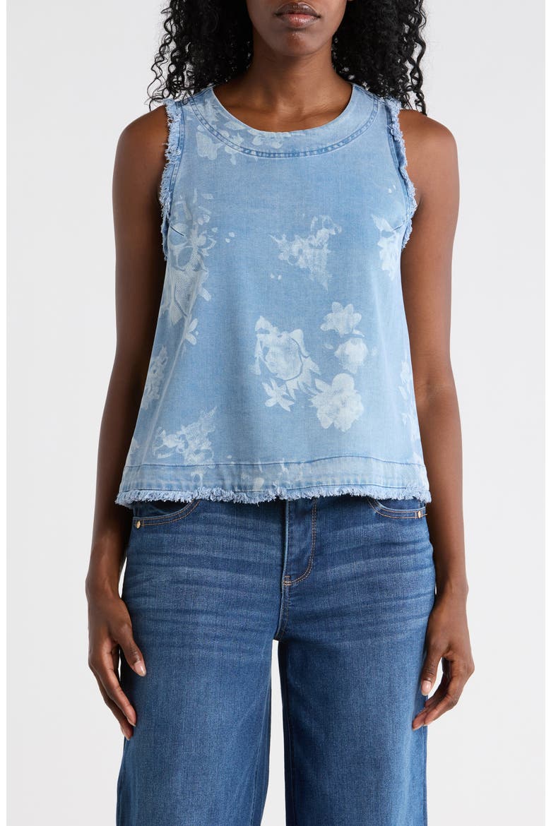 Floral Print Chambray Top, Main, color, LIGHT WASH FLORAL PRINT