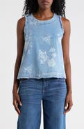 T Tahari Floral Print Chambray Top