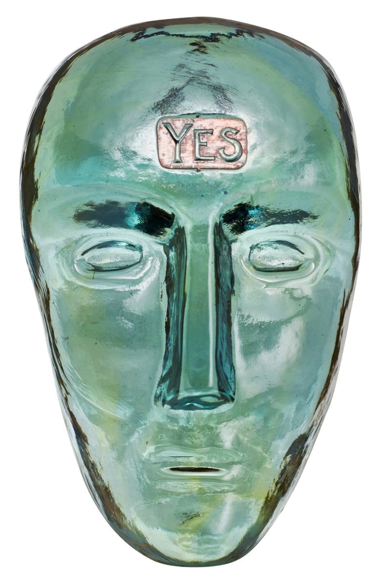 Kosta Boda Companion Yes Glass Mask Sculpture, Main, color, Green