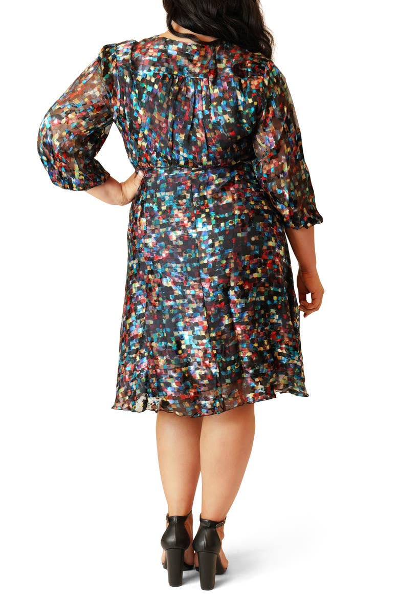 Graphic Print Burnout Wrap Dress, Alternate, color, TEAL
