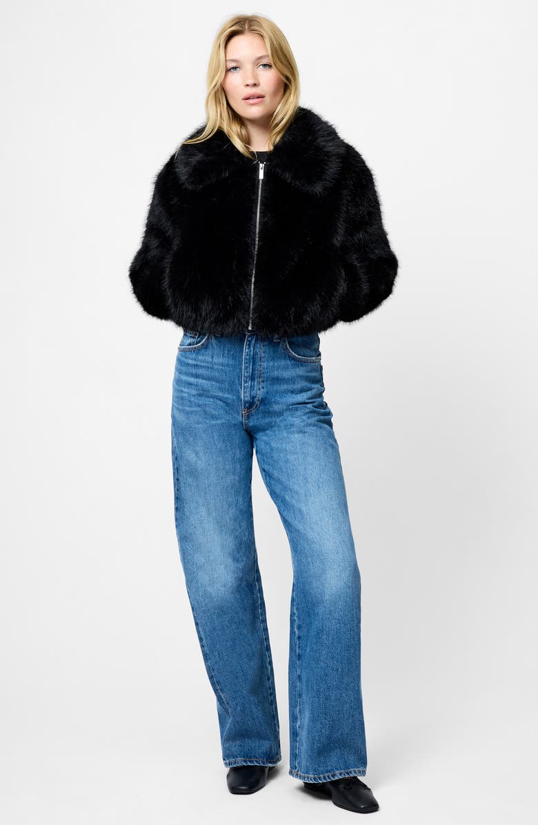 French Connection Rena Faux Fur Crop Jacket, Alternate, color, Black