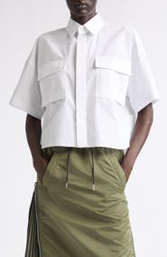 Sacai Pleat Back Crop Poplin Button-Up Shirt