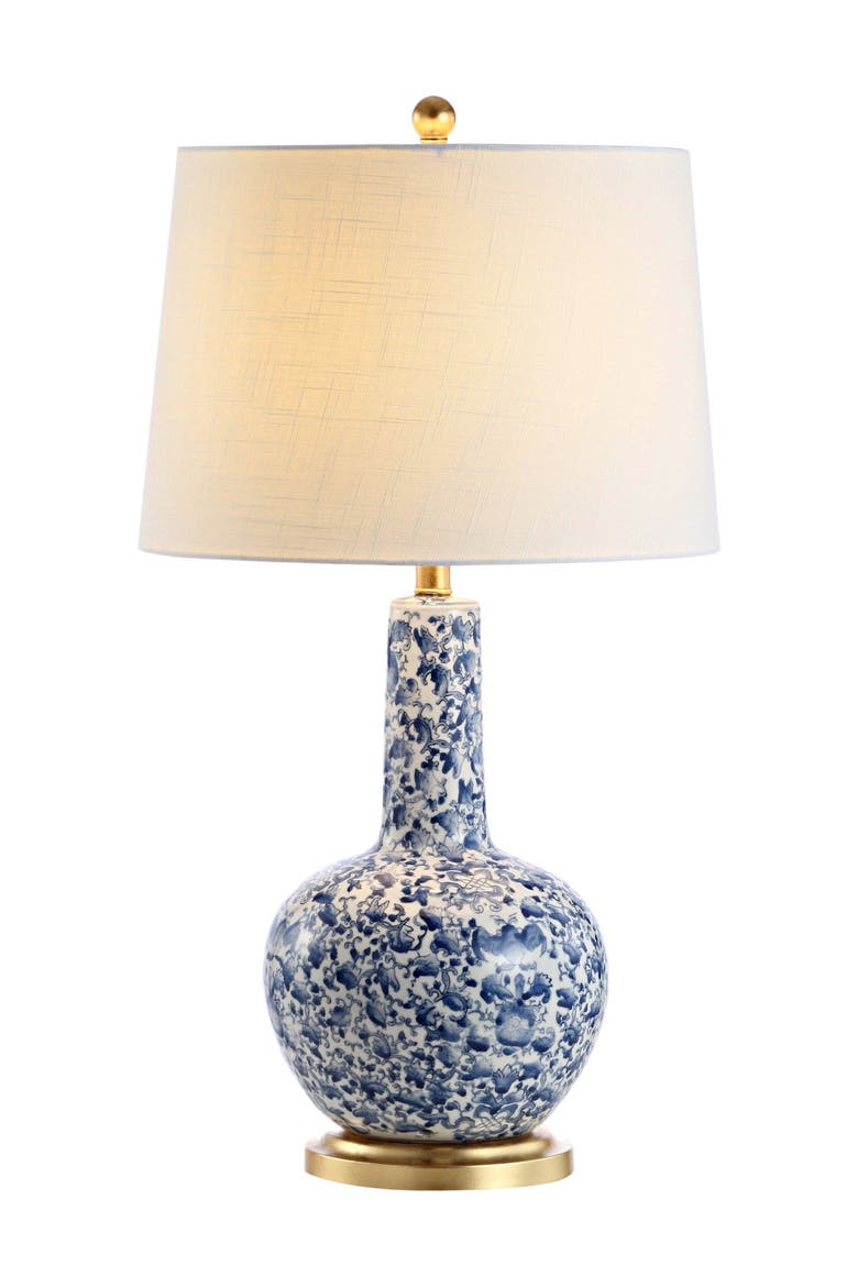 Chinois 30" Ceramic/Iron Classic Cottage LED Table Lamp, Blue/White, Main, color, Blue/White