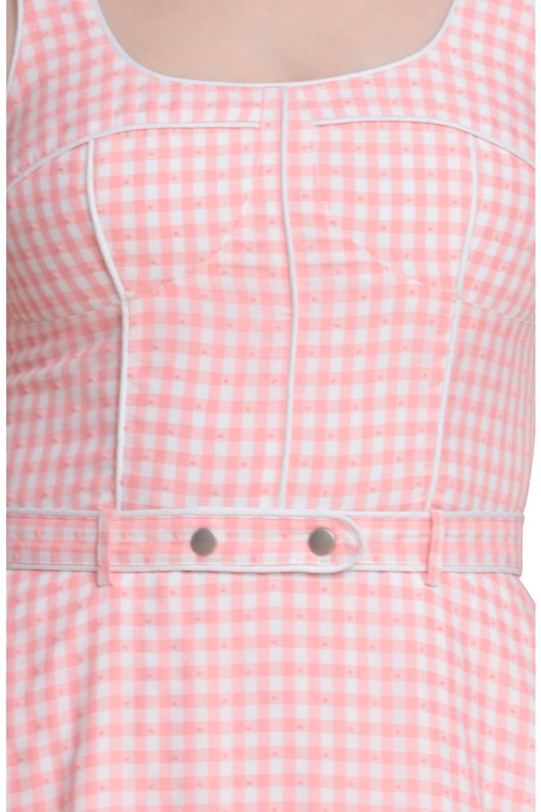 Bustier Bodice Gingham Midi Dress, Alternate, color, PINK - WHITE GINGHAM