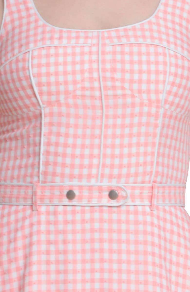 Avec Les Filles Bustier Bodice Gingham Midi Dress, Alternate, color, Pink - White Gingham