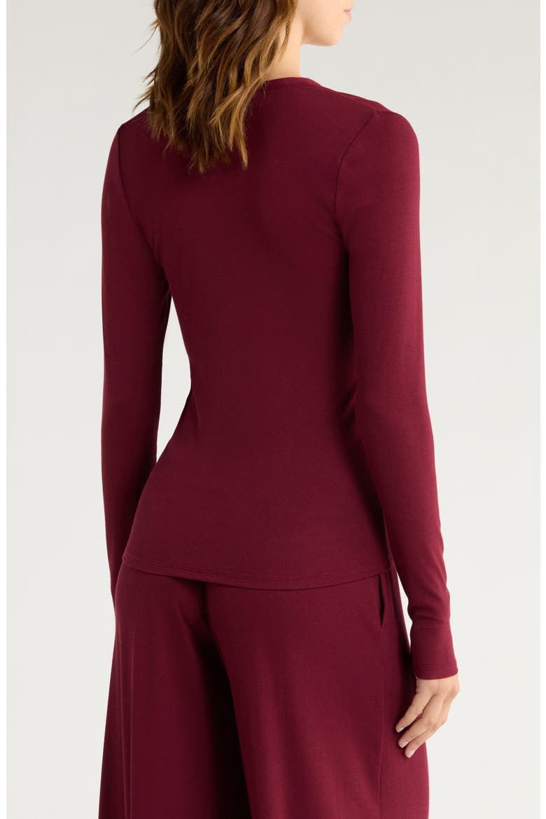 Stretch Modal V-Neck Henley, Alternate, color, CALLIOPE WINE