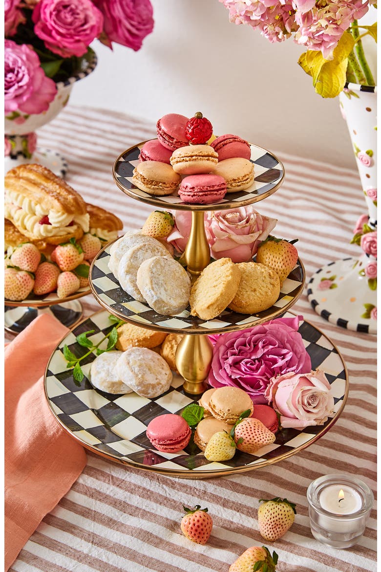 Courtly Check Three Tier Sweet Stand, Alternate, color, BLACK/ WHITE