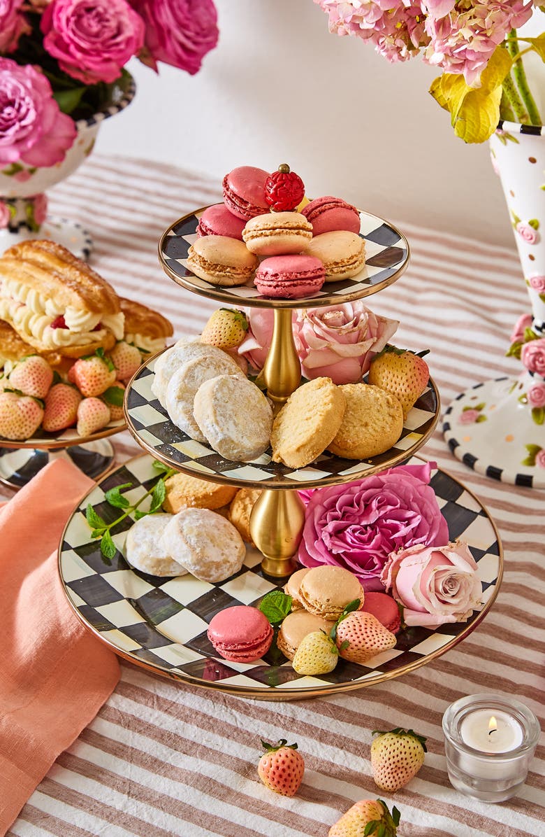 MACKENZIE CHILDS Courtly Check Three Tier Sweet Stand, Alternate, color, Black/ White