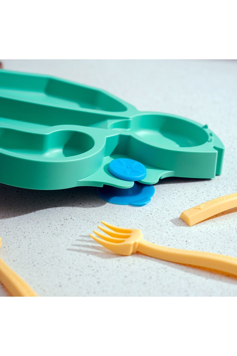 Turtle Theme Divided Suction Training Plate and Utensils for Kids and Toddlers, Alternate, color, Green