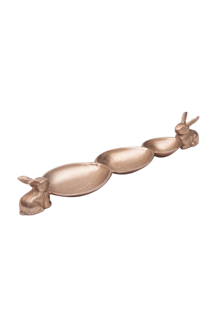 Metal Solid Bunny Rabbit Easter Spring Egged Sectional Serving Platter 20.5", Main, color, Gold