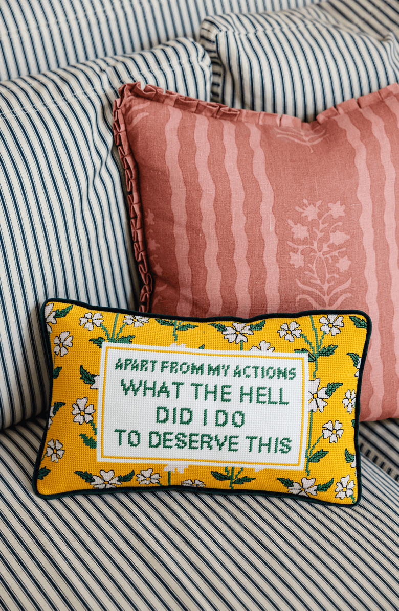 Furbish Studio What the Hell Needlepoint Pillow, Alternate, color, What The Hell