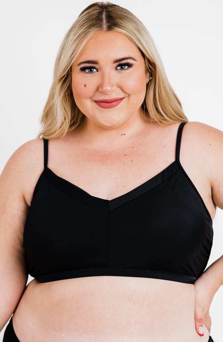 Calypsa Plus Sized Adjustable Strap Swim Bra, Main, color, Black