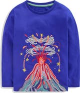 Mini Boden Kids' Superstitch Volcano Long Sleeve Cotton Graphic T-Shirt