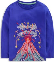 Mini Boden Kids' Superstitch Volcano Long Sleeve Cotton Graphic T-Shirt