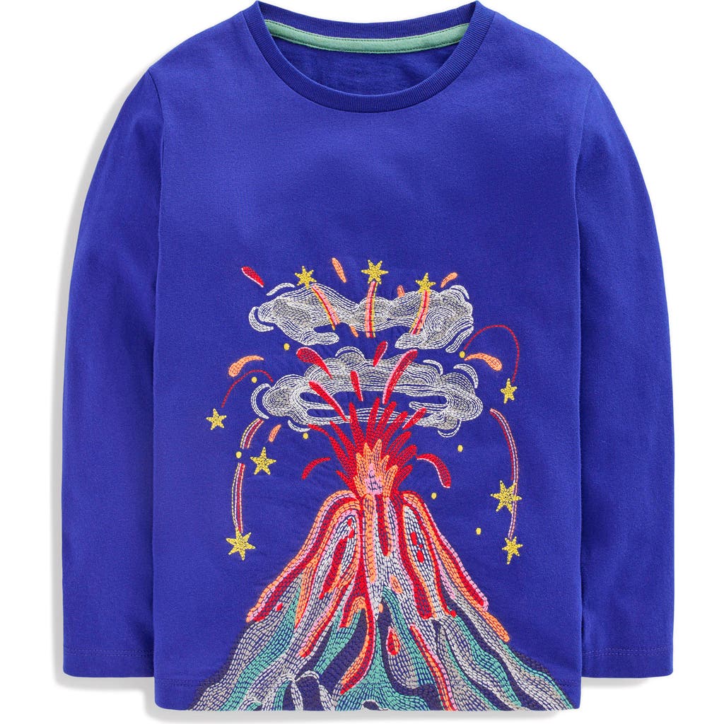 Mini Boden Kids' Superstitch Volcano Long Sleeve Cotton Graphic T-shirt In Blue