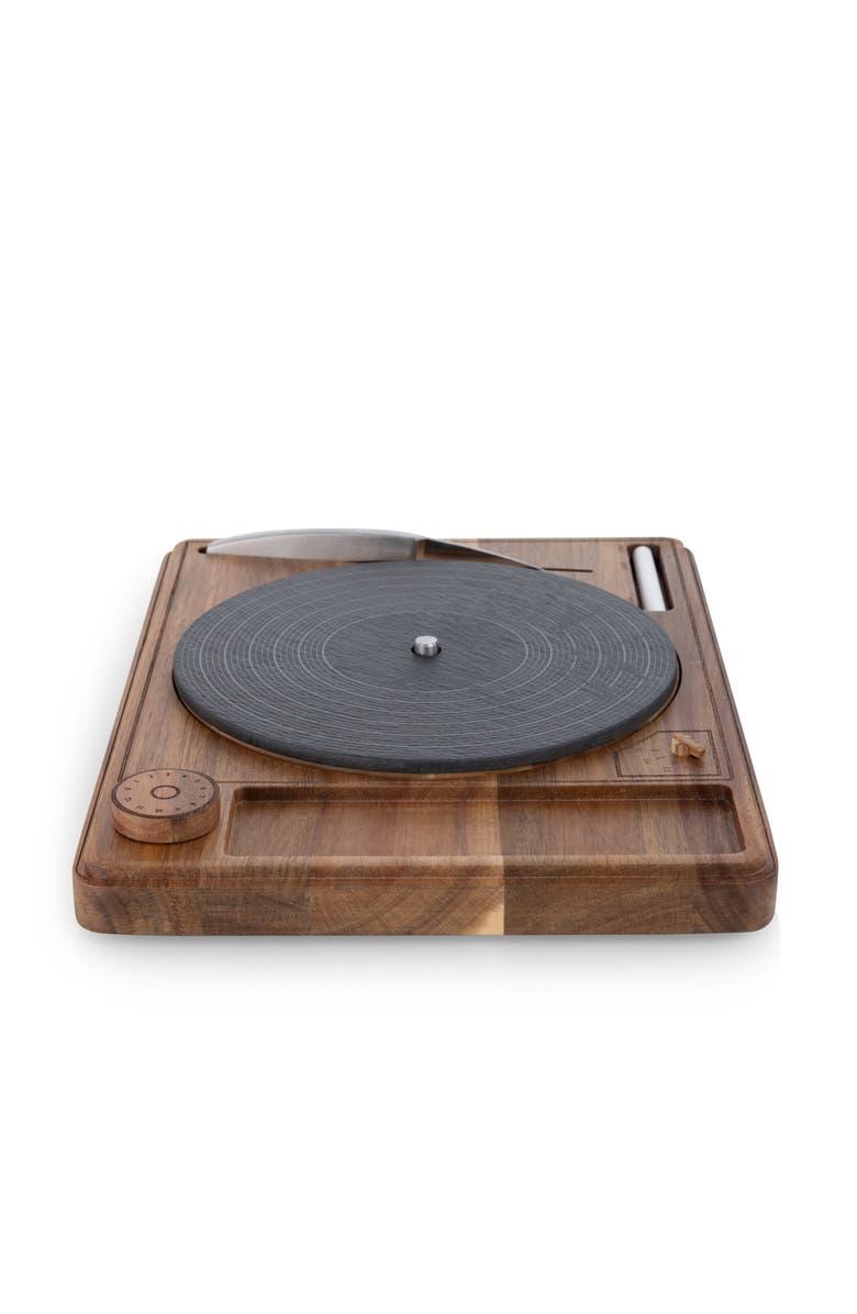 Toscana Turntable Acacia and Slate Cheese Board with Knife, Alternate, color, Acacia Wood