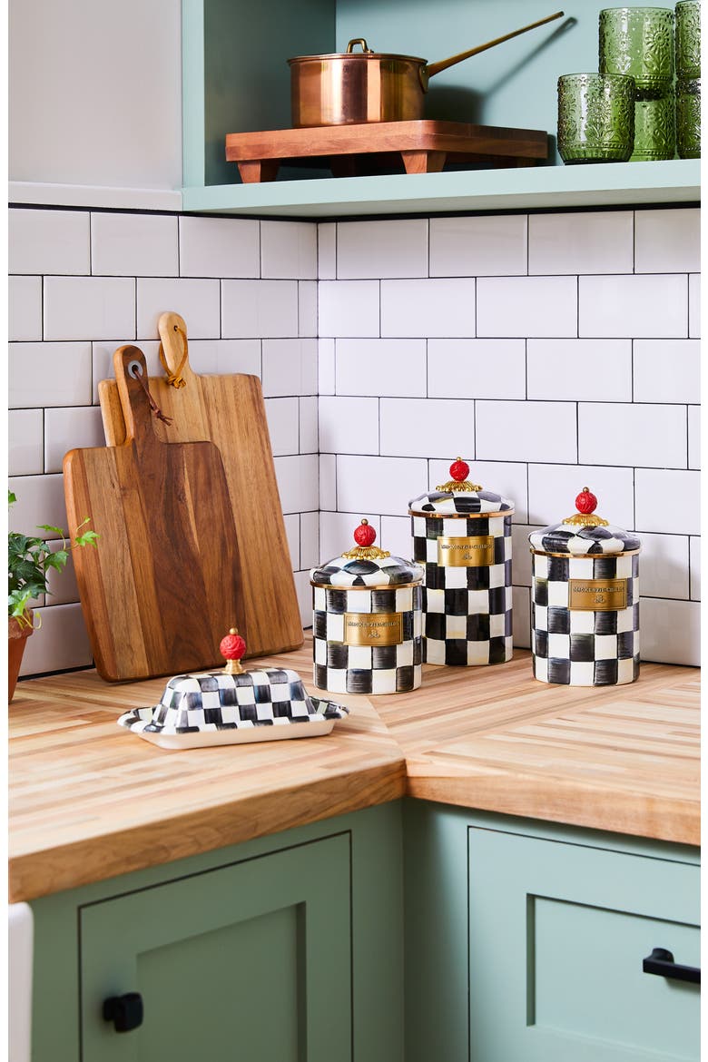 Courtly Check Enamel Canister, Alternate, color, BLACK/ WHITE