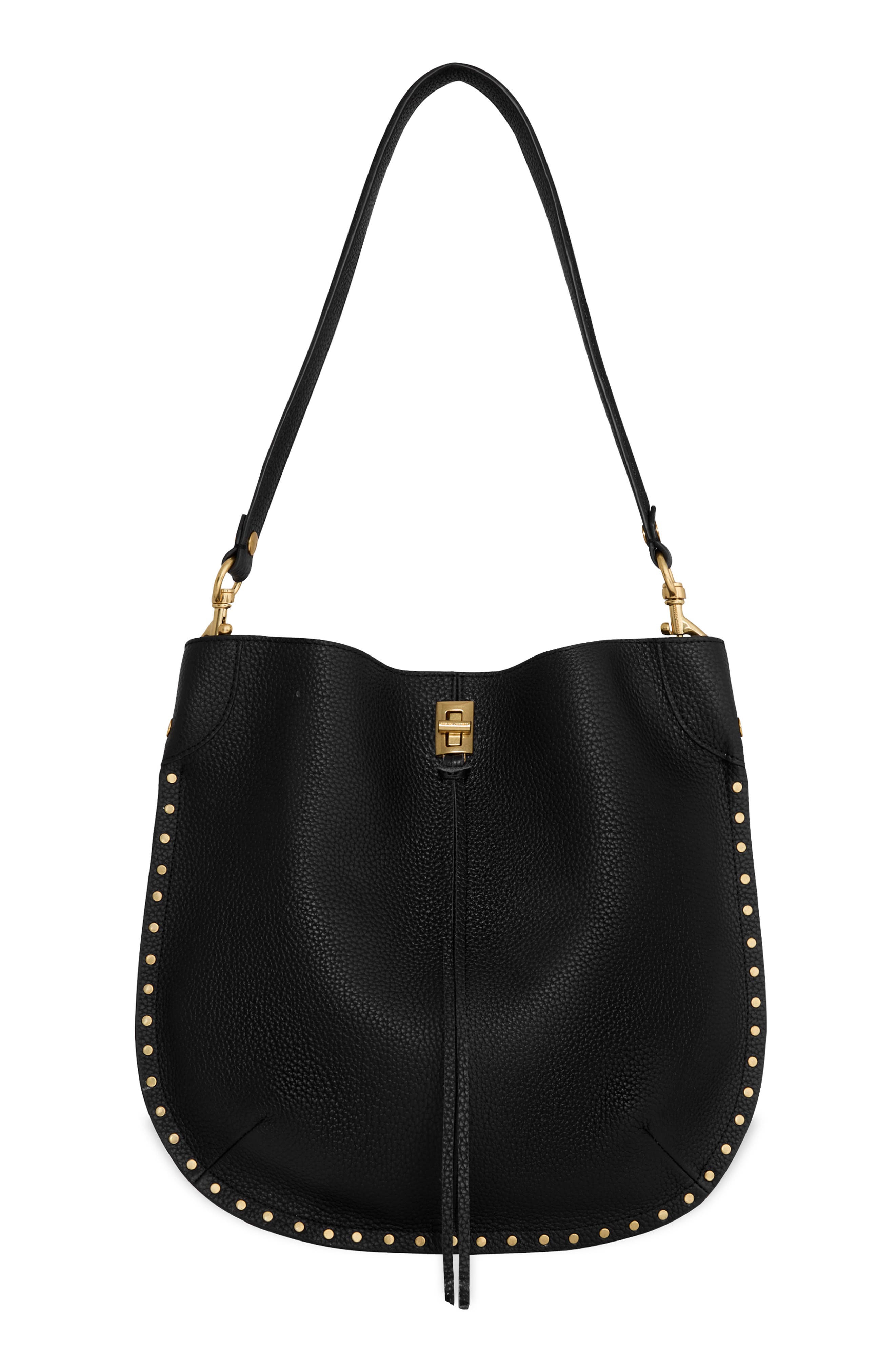 Darren Slim Leather Shoulder Bag, Main, color, BLACK