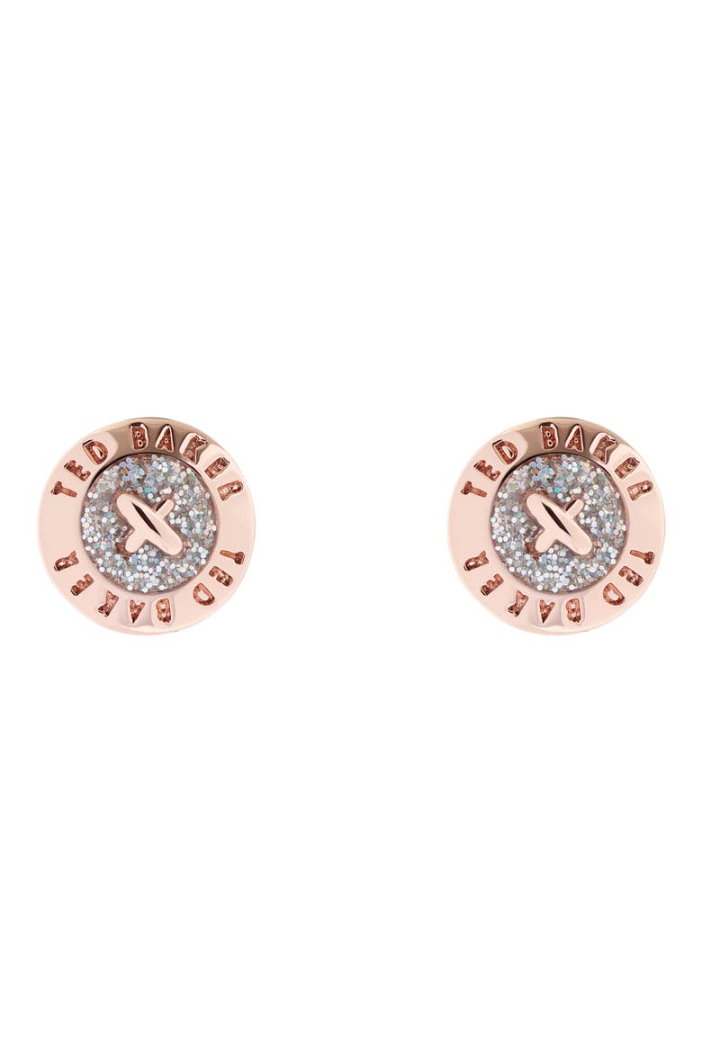 Eisley Enamel Mini Button Stud Earrings, Main, color, ROSE GOLD TONE / SILVER