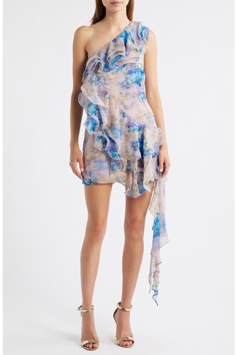 Briony Floral One-Shoulder Minidress, Main, color, FLORAL MULTI