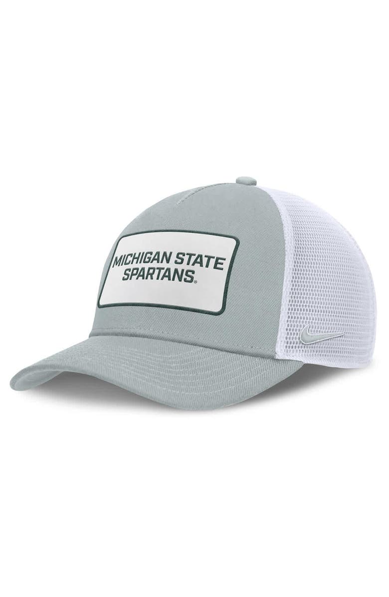 Nike Men's Nike Gray/White Michigan State Spartans 2025 On-Field Rise Patch Trucker Adjustable Hat, Main, color, Gray